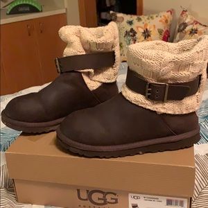Ugg boots with crochet trim.